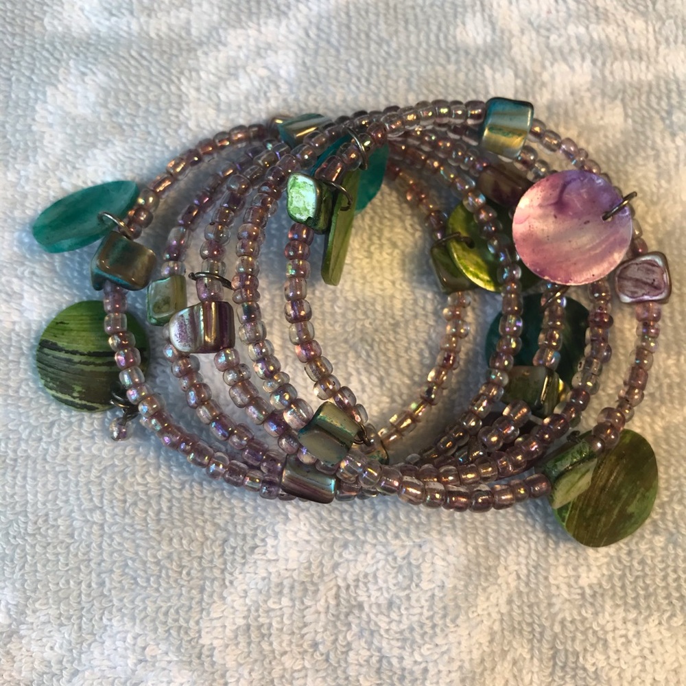 Purple bracelet with beads.